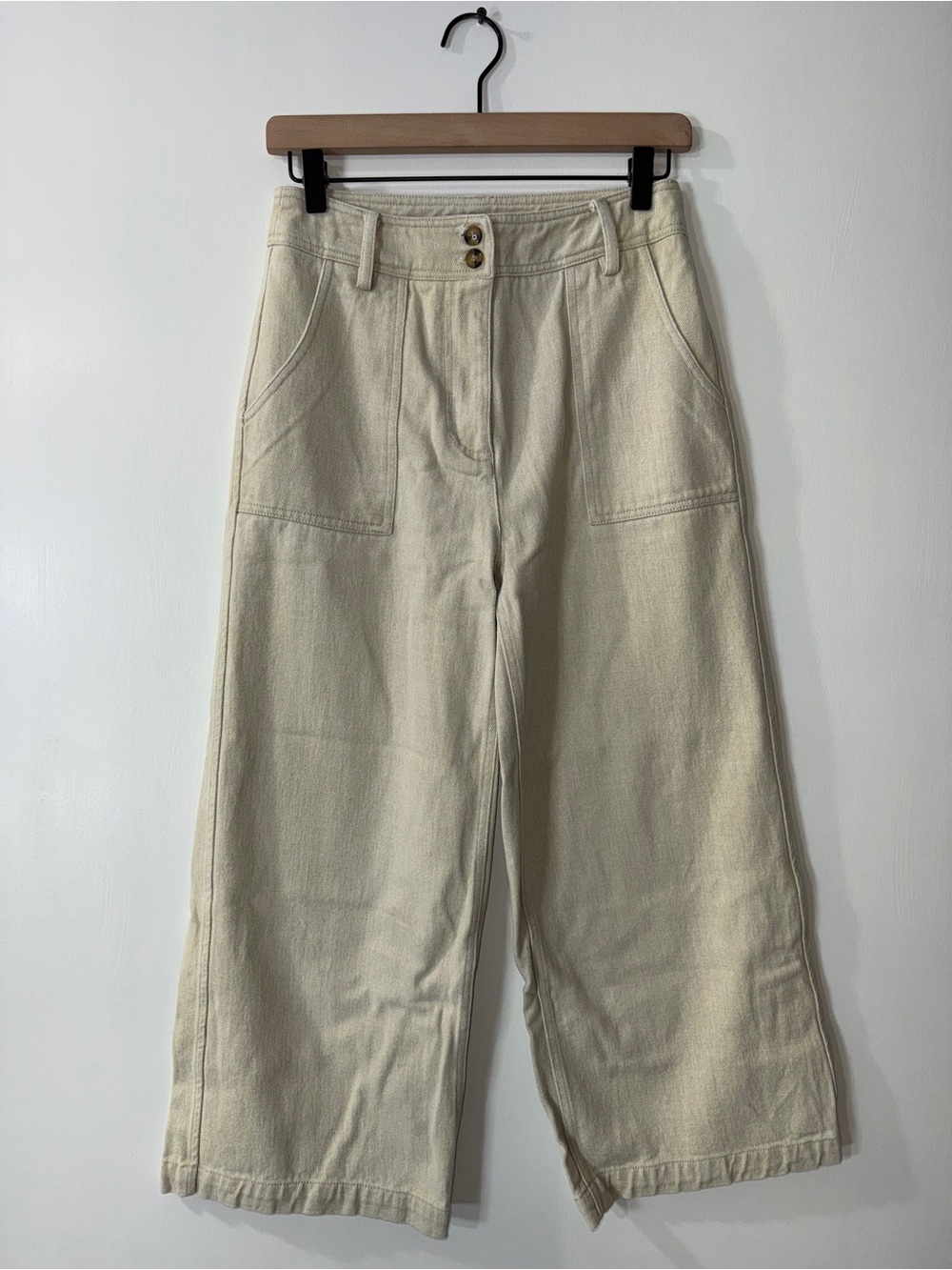 WP85 {FRNCH} High Waist Wide Leg Welt Cargo Pockets Thick Cotton Trousers Pants